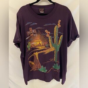 Vintage 90s Women’s Purple Desert Aztec Puff Print Studded Rhinestone Shirt 2X